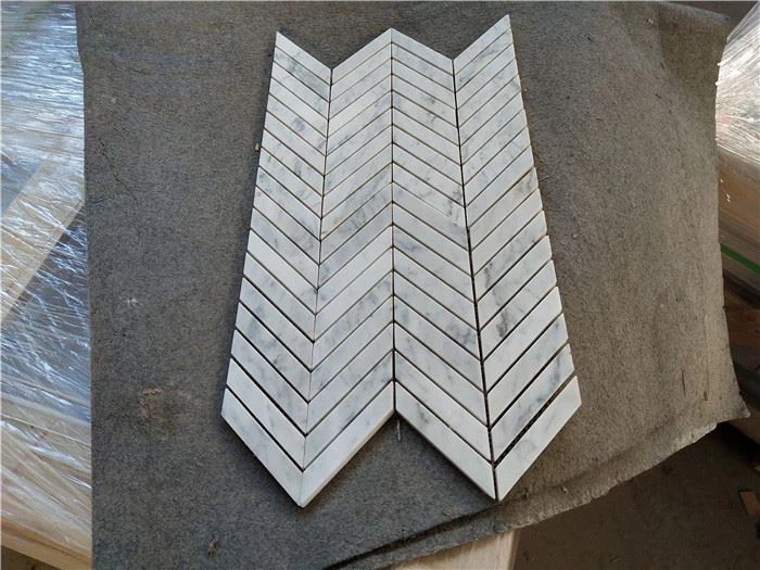 carrara herringbone mosaic tiles