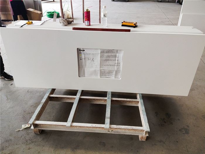 white quartz kitchen counter with sink