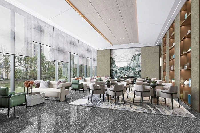Polished terrazzo floor tiles for office