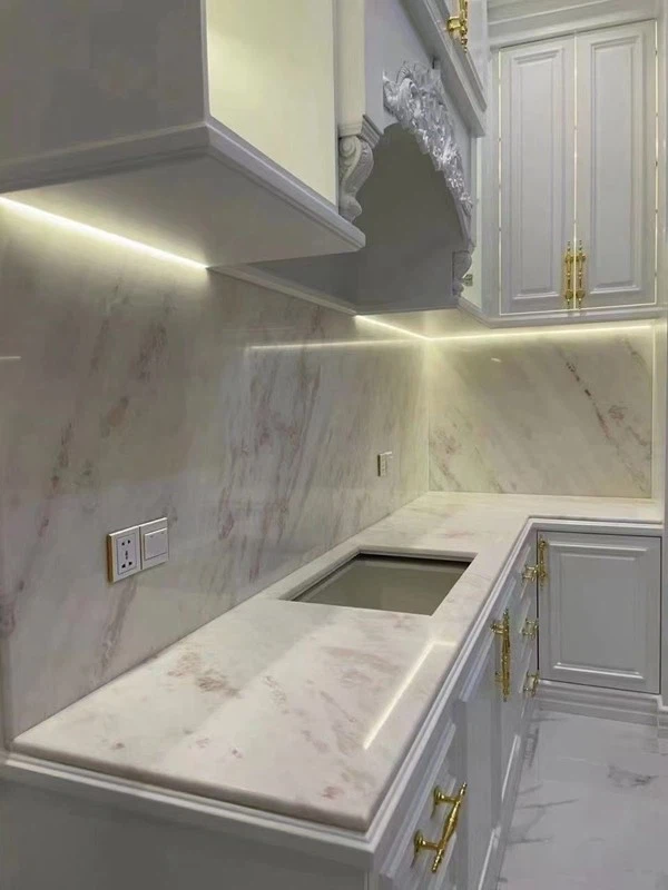 White and Pink Marble Countertop